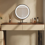 Walnut Makeup Vanity Set with Saddle Leather Finish
