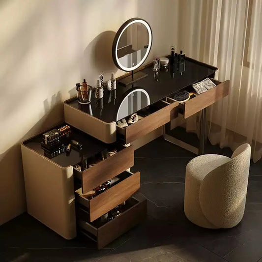 Light Luxury Makup Vanity with Saddle Leather Finish