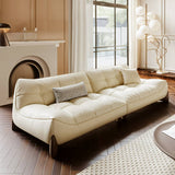 Cream Style Leather Straight Row Sofa with Soft Seat