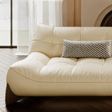 Cream Style Leather Straight Row Sofa with Soft Seat