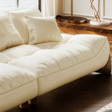Cream Style Leather Straight Row Sofa with Soft Seat