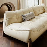 Cream Style Leather Straight Row Sofa with Soft Seat