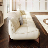 Cream Style Leather Straight Row Sofa with Soft Seat