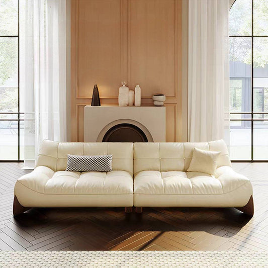Cream Style Leather Straight Row Sofa with Soft Seat