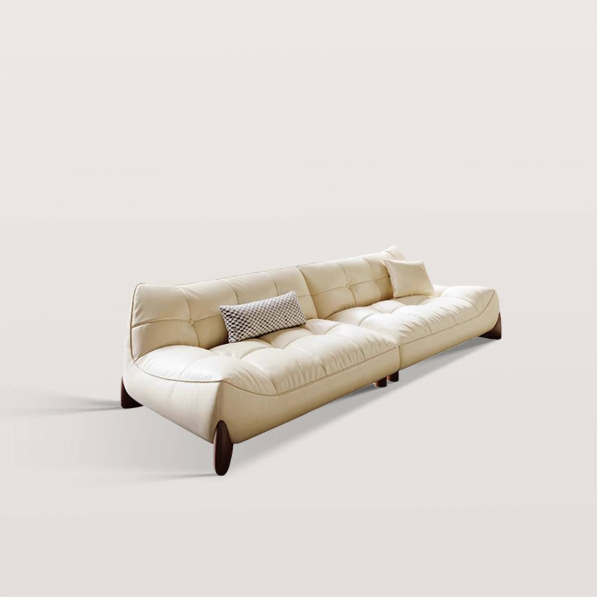 Cream Style Leather Straight Row Sofa with Soft Seat