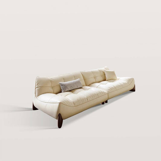Cream Style Leather Straight Row Sofa with Soft Seat