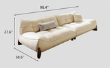 Cream Style Leather Straight Row Sofa with Soft Seat