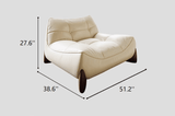 Cream Style Leather Straight Row Sofa with Soft Seat