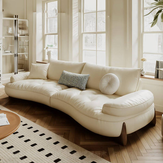 Living Room Curved Leather Sofa with Soft Armrests
