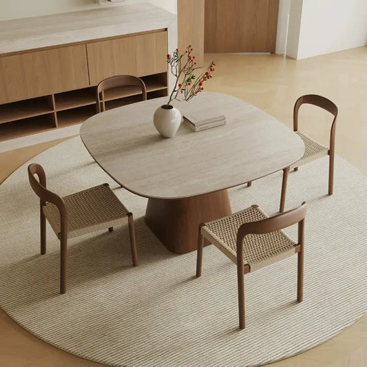 Square Wood Pedestal Dining Table for 4 Seater