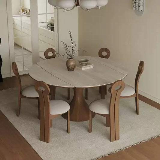 Extendable Rock Slab Dining Table with Hourglass-shaped Leg