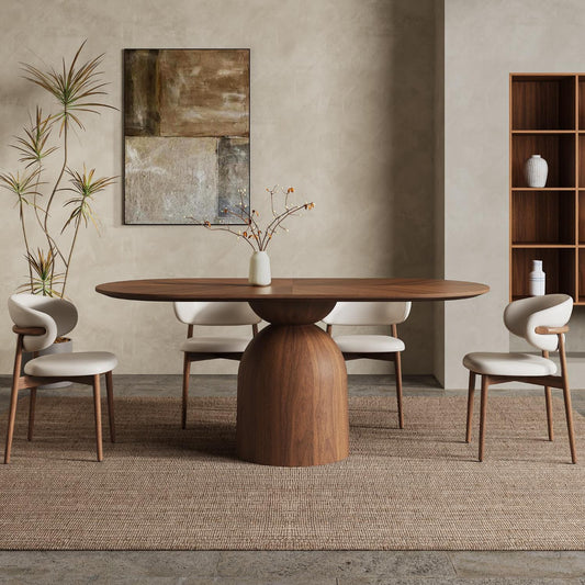 Rectangular Oval Black Walnut Wood Spliced Dining Table