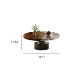 Walnut Marble Round Coffee Table with Vintage Crystal