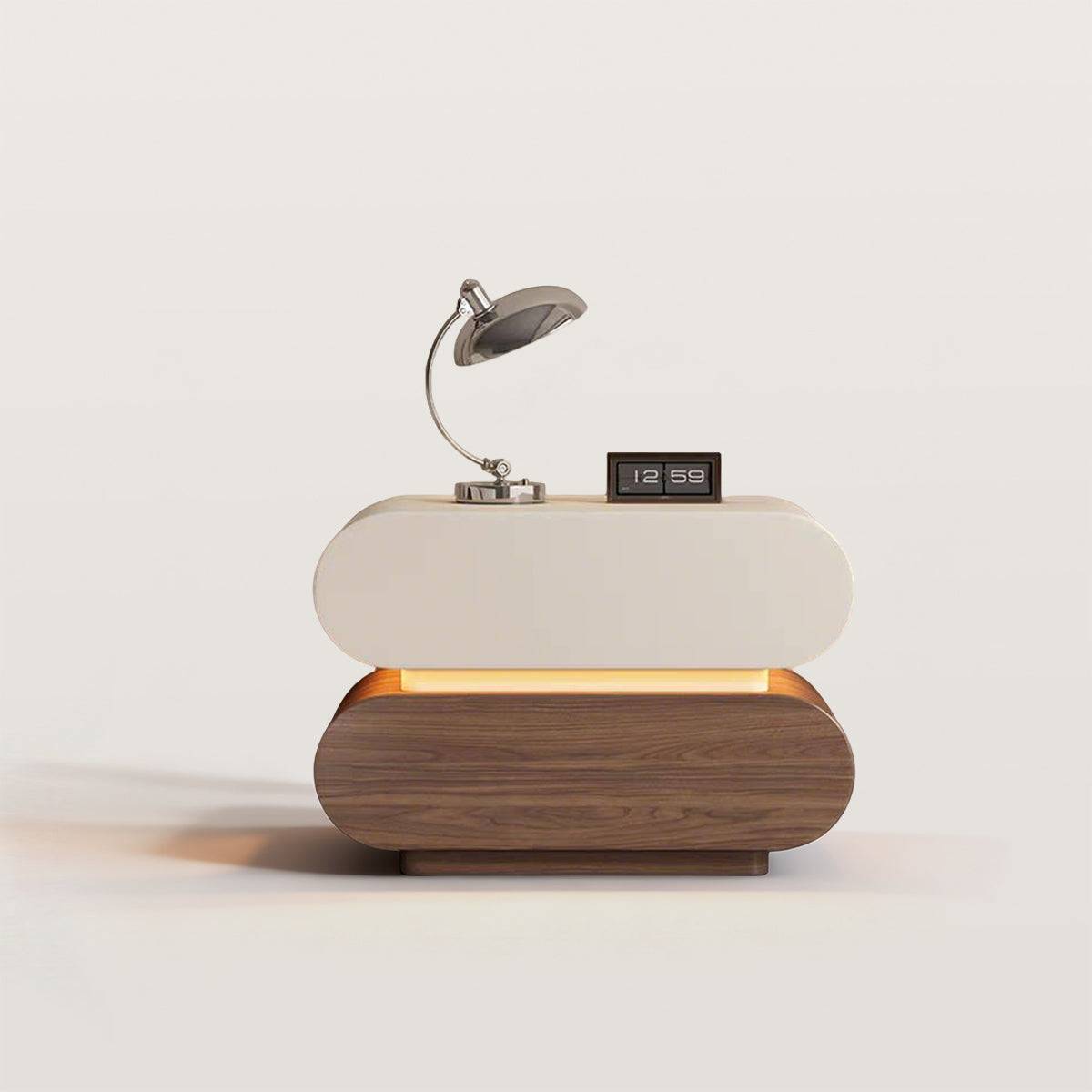 Modern Nightstand 2 Drawer Bedside Table with Light