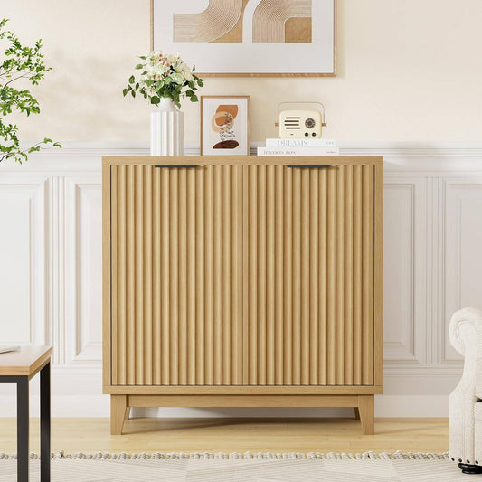 Modern Fluted Accent Cabinet with Adjustable Shelves