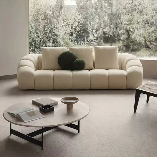 Curved Cream Boucle Sectional Sofa for Living Room