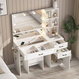 3 Drawer Makeup Vanity with Glass Top and Lights