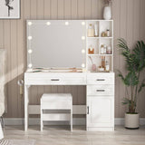 3 Drawer Makeup Vanity with Glass Top and Lights