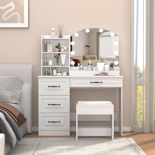 4 Drawers Makeup Vanity with Mirror and Cabinet