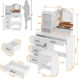 4 Drawers Makeup Vanity with Mirror and Cabinet