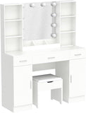 Makeup Vanity Table with Lighted Mirror and Power Strip