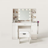 Makeup Vanity Table with Lighted Mirror and Power Strip