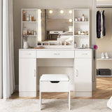 Makeup Vanity Table with Lighted Mirror and Power Strip