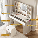 Makeup Vanity Table with Lighted Mirror and Power Strip