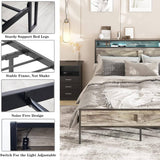 Bed Frame with Charging Station and Headboard Storage