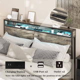 Bed Frame with Charging Station and Headboard Storage