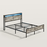 Bed Frame with Charging Station and Headboard Storage