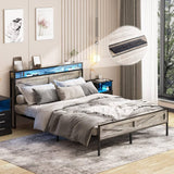 Bed Frame with Charging Station and Headboard Storage