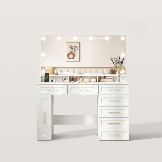 Makeup Vanity with 8 Drawers and Charging Station