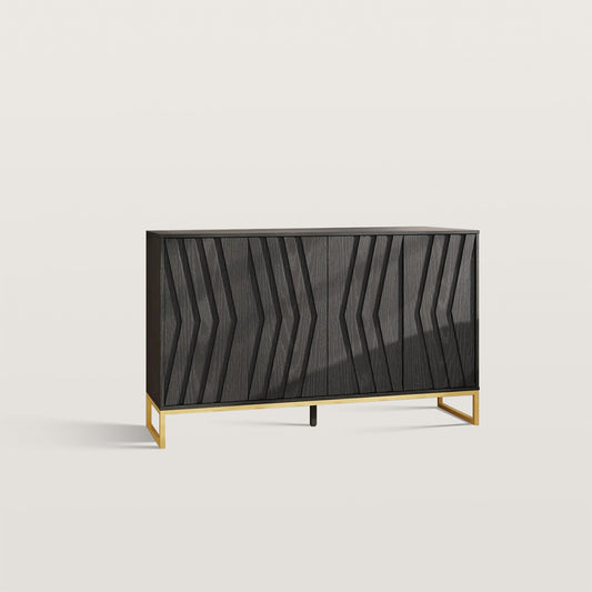 Black Buffet Cabinet with Storage Large Fluted Sideboard