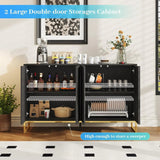 Black Buffet Cabinet with Storage Large Fluted Sideboard