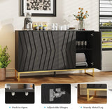 Black Buffet Cabinet with Storage Large Fluted Sideboard