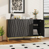 Black Buffet Cabinet with Storage Large Fluted Sideboard
