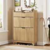 Fluted Shoe Storage Cabinet with Flip Drawers