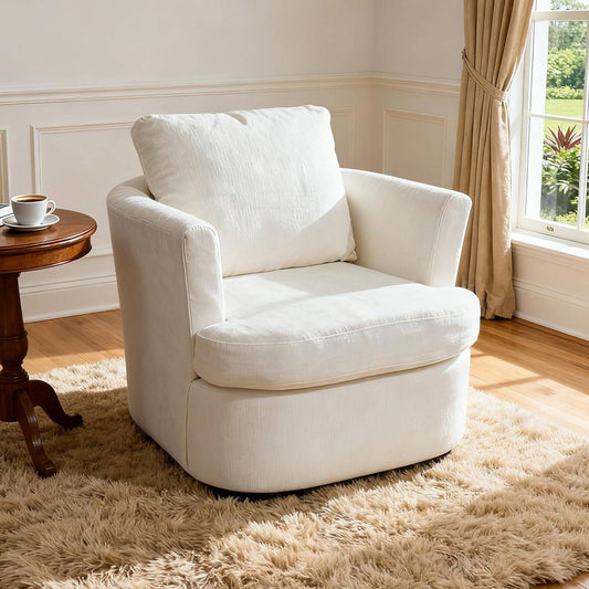Swivel Linen Armchair Lounge Chair with Curved Backrest