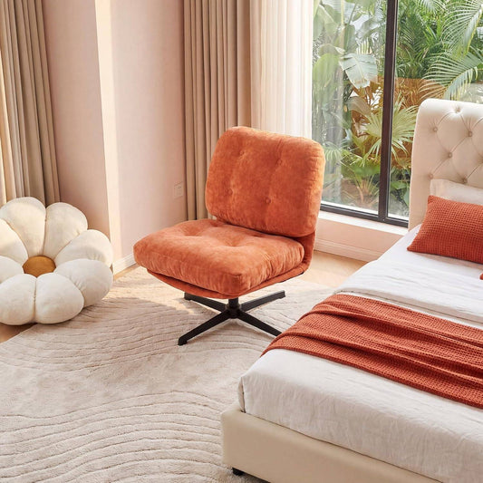 Retro Tufted Orange Swivel Accent Chair with Metal Base
