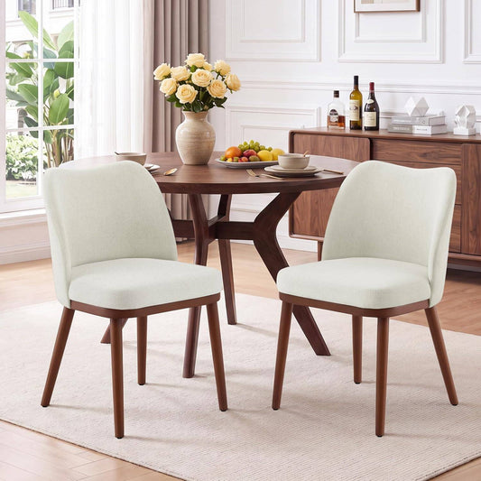 Modern Curved Wingback Dining Chairs with Wood Legs