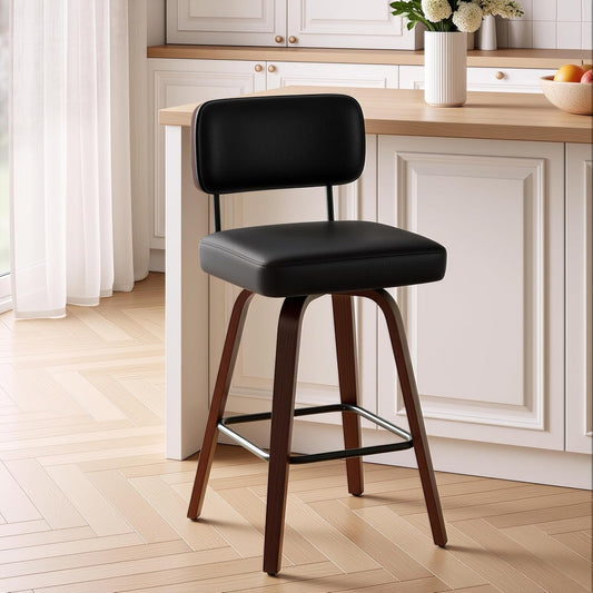 Swivel Dining Chair Bar Stool with Faux Leather Cushion