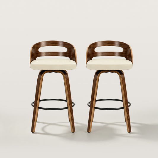 Modern Swivel Bar Chair with Bentwood Legs and Footrest