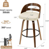 Modern Swivel Bar Chair with Bentwood Legs and Footrest