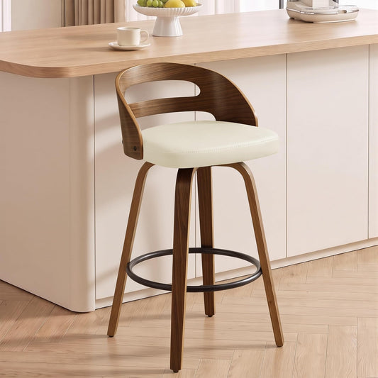 Modern Swivel Bar Chair with Bentwood Legs and Footrest