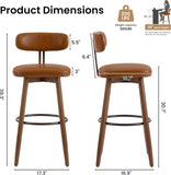 Swivel Leather Counter Chair with Wood Legs and Metal Footrest