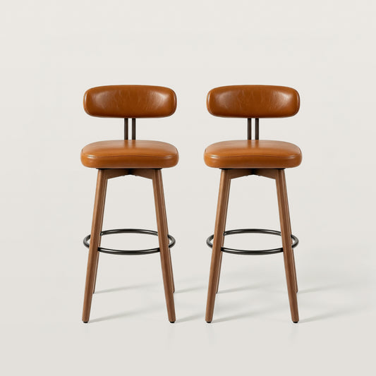 Swivel Leather Counter Chair with Wood Legs and Metal Footrest