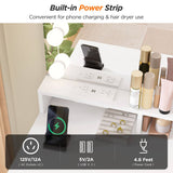 39.8in Modern White Vanity Desk with Charging Station and Storage