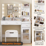 39.8in Modern White Vanity Desk with Charging Station and Storage