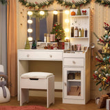 39.8in Modern White Vanity Desk with Charging Station and Storage